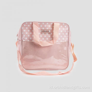 Tas makan siang pink polka dot besar berkapasitas besar